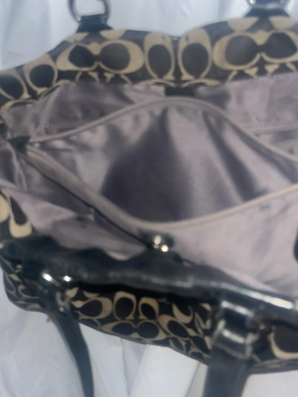 Coach Brown and Black Signature Canvas Shoulder Bag